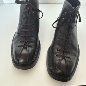 Prada Dark Brown Leather Lace-Up Boots 10.5
